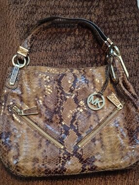 Michael Kors Women's Python Print Shoulder Bag in Brown & Gold